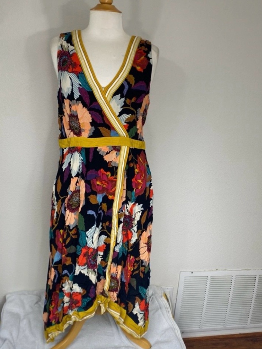 Anthropologie Maeve Womens Multicolor Floral Sleeveless Faux Wrap Dress Size 14